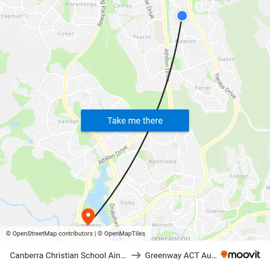 Canberra Christian School Ainsworth St to Greenway ACT Australia map