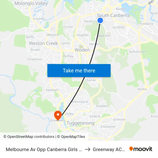 Melbourne Av Opp Canberra Girls Grammar Senior Sch to Greenway ACT Australia map