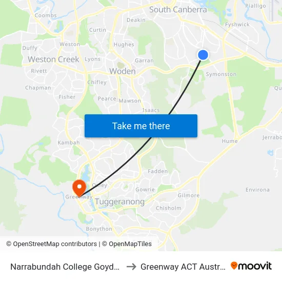 Narrabundah College Goyder St to Greenway ACT Australia map