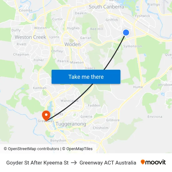 Goyder St After Kyeema St to Greenway ACT Australia map