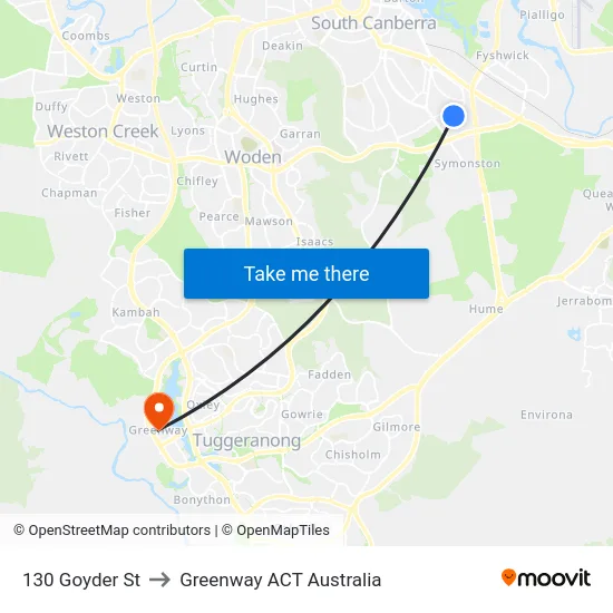 130 Goyder St to Greenway ACT Australia map
