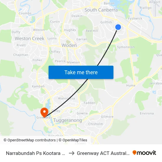 Narrabundah Ps Kootara Cr to Greenway ACT Australia map