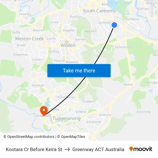 Kootara Cr Before Keira St to Greenway ACT Australia map