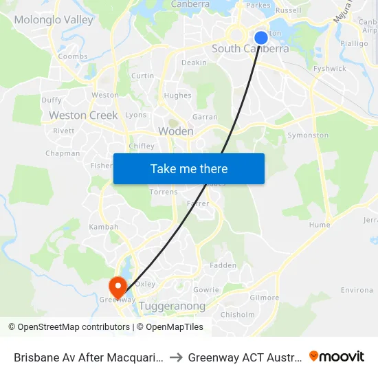 Brisbane Av After Macquarie St to Greenway ACT Australia map