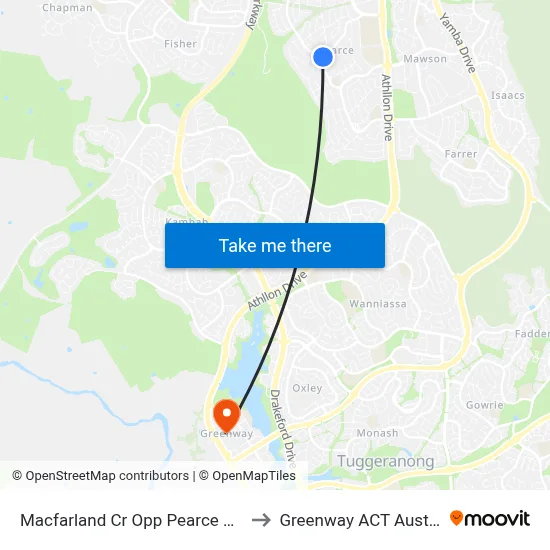 Macfarland Cr Opp Pearce Shops to Greenway ACT Australia map