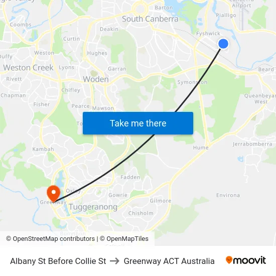 Albany St Before Collie St to Greenway ACT Australia map