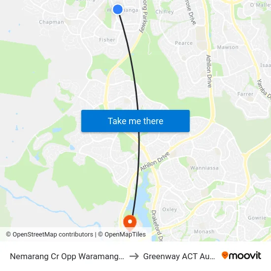 Nemarang Cr Opp Waramanga Shops to Greenway ACT Australia map