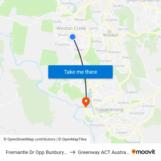 Fremantle Dr Opp Bunbury St to Greenway ACT Australia map
