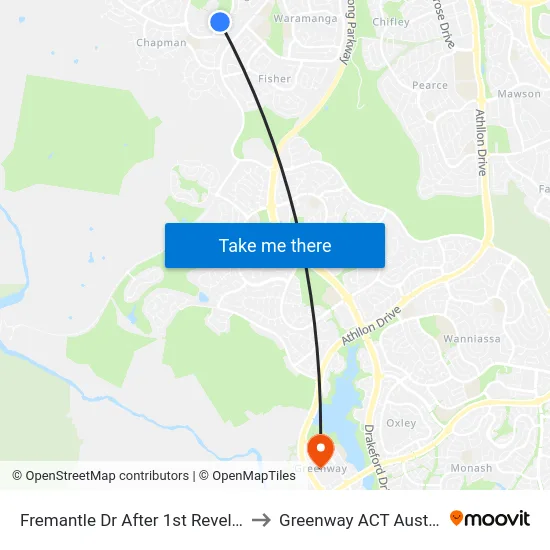Fremantle Dr After 1st Reveley Cr to Greenway ACT Australia map