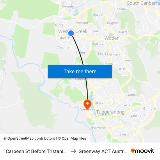Carbeen St Before Tristania St to Greenway ACT Australia map