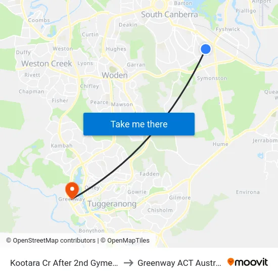 Kootara Cr After 2nd Gymea St to Greenway ACT Australia map