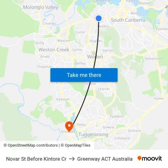 Novar St Before Kintore Cr to Greenway ACT Australia map