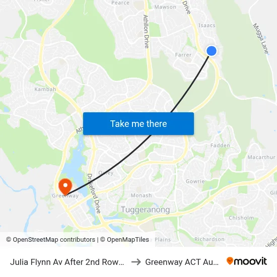 Julia Flynn Av After 2nd Rowntree Cr to Greenway ACT Australia map