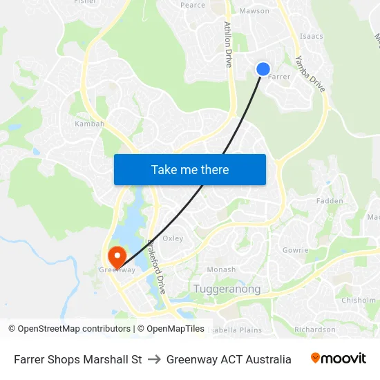 Farrer Shops Marshall St to Greenway ACT Australia map