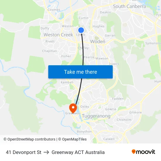 41 Devonport St to Greenway ACT Australia map