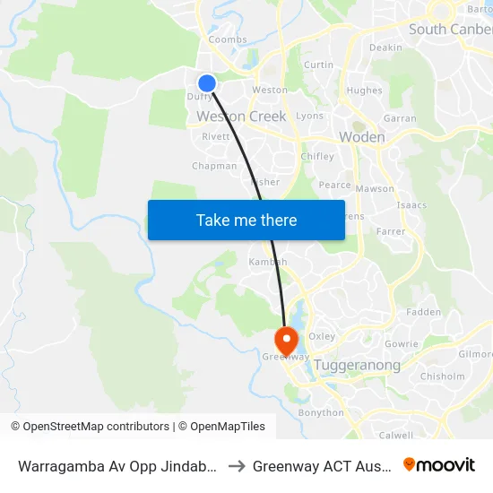 Warragamba Av Opp Jindabyne St to Greenway ACT Australia map