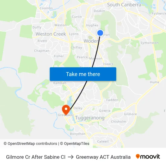 Gilmore Cr After Sabine Cl to Greenway ACT Australia map