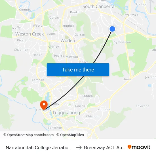 Narrabundah College Jerrabomberra Av to Greenway ACT Australia map