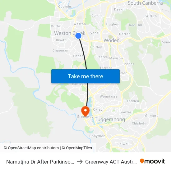 Namatjira Dr After Parkinson St to Greenway ACT Australia map