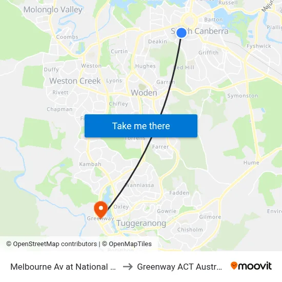 Melbourne Av at National Cct to Greenway ACT Australia map