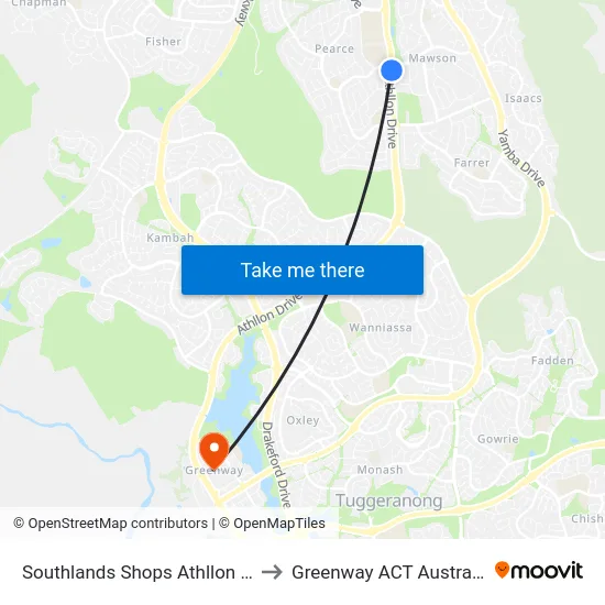 Southlands Shops Athllon Dr to Greenway ACT Australia map