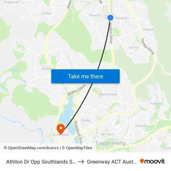 Athllon Dr Opp Southlands Shops to Greenway ACT Australia map