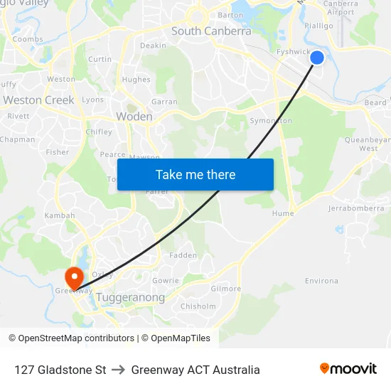 127 Gladstone St to Greenway ACT Australia map