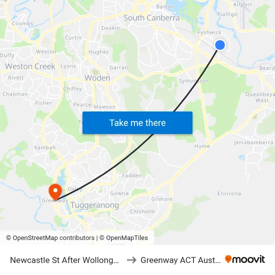 Newcastle St After Wollongong St to Greenway ACT Australia map