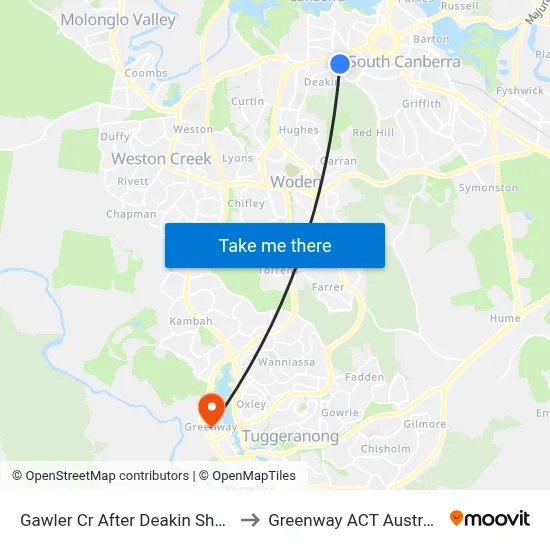 Gawler Cr After Deakin Shops to Greenway ACT Australia map