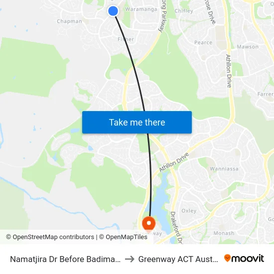 Namatjira Dr Before Badimara St to Greenway ACT Australia map