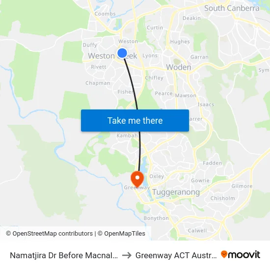 Namatjira Dr Before Macnally St to Greenway ACT Australia map