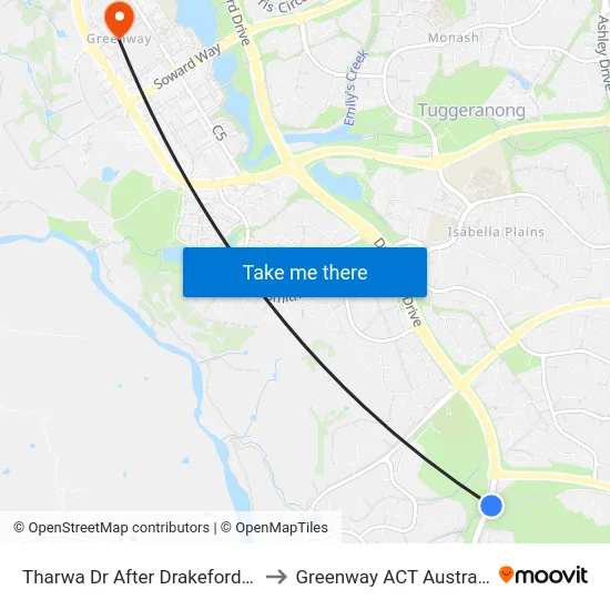 Tharwa Dr After Drakeford Dr to Greenway ACT Australia map