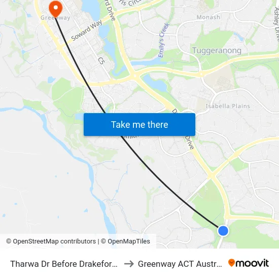 Tharwa Dr Before Drakeford Dr to Greenway ACT Australia map