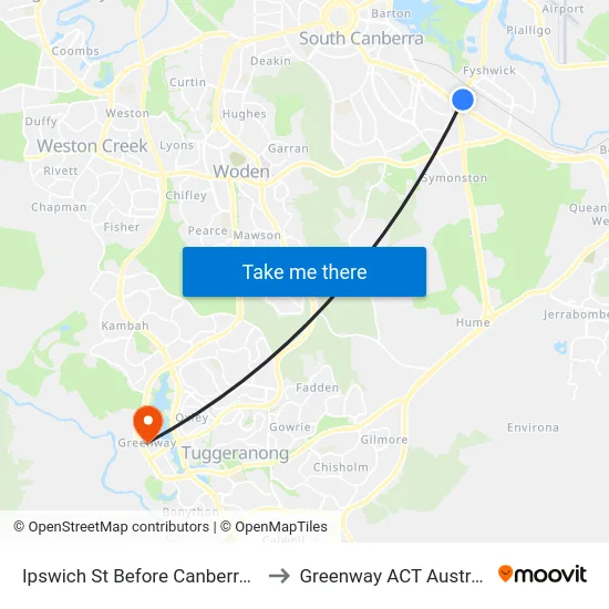 Ipswich St Before Canberra Av to Greenway ACT Australia map