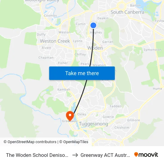 The Woden School Denison St to Greenway ACT Australia map