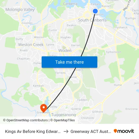 Kings Av Before King Edward Tce to Greenway ACT Australia map