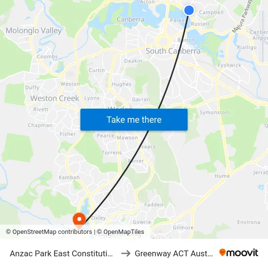 Anzac Park East Constitution Av to Greenway ACT Australia map