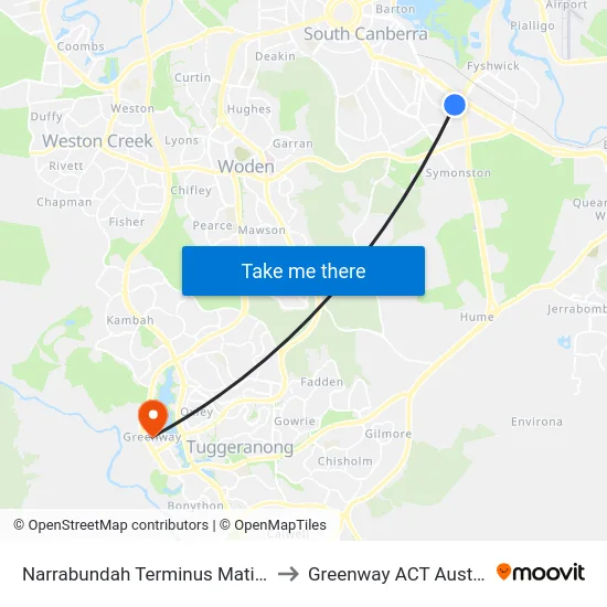 Narrabundah Terminus Matina St to Greenway ACT Australia map