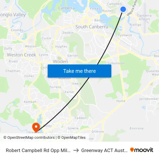 Robert Campbell Rd Opp Miles Rd to Greenway ACT Australia map