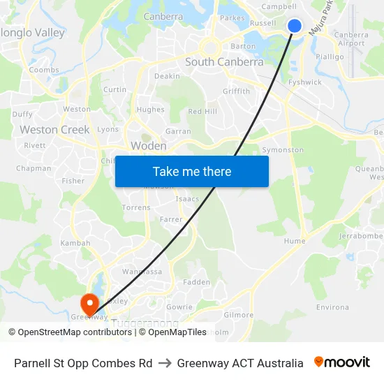 Parnell St Opp Combes Rd to Greenway ACT Australia map