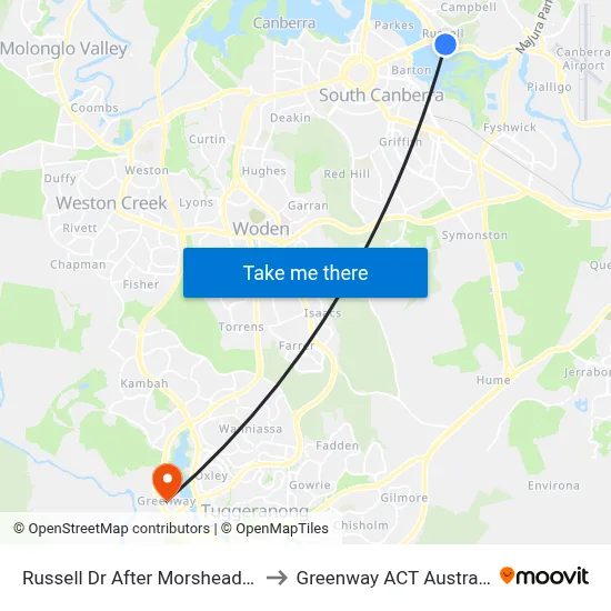 Russell Dr After Morshead Dr to Greenway ACT Australia map