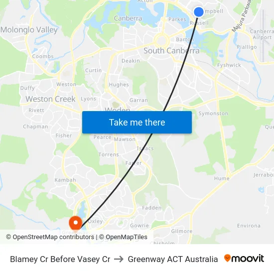Blamey Cr Before Vasey Cr to Greenway ACT Australia map