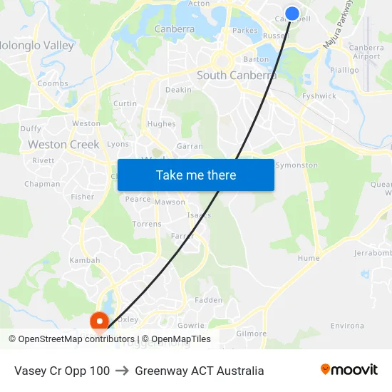 Vasey Cr Opp 100 to Greenway ACT Australia map