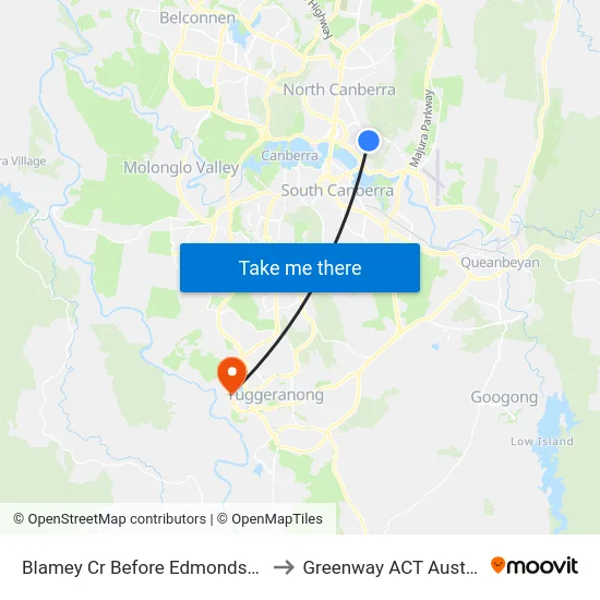 Blamey Cr Before Edmondson St to Greenway ACT Australia map