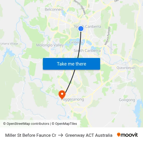 Miller St Before Faunce Cr to Greenway ACT Australia map