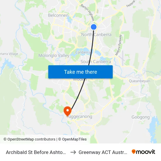 Archibald St Before Ashton St to Greenway ACT Australia map