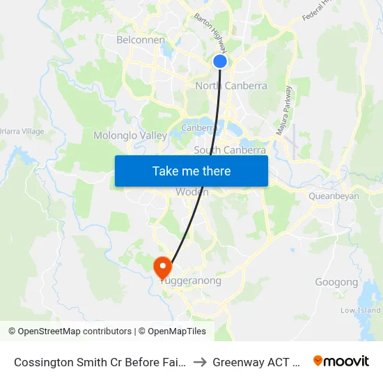 Cossington Smith Cr Before Fairweather Cct to Greenway ACT Australia map