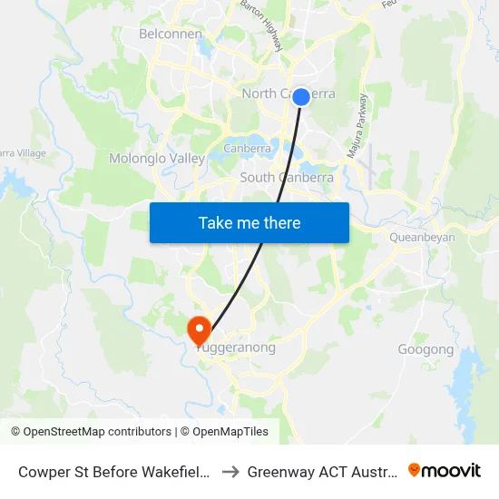 Cowper St Before Wakefield Av to Greenway ACT Australia map