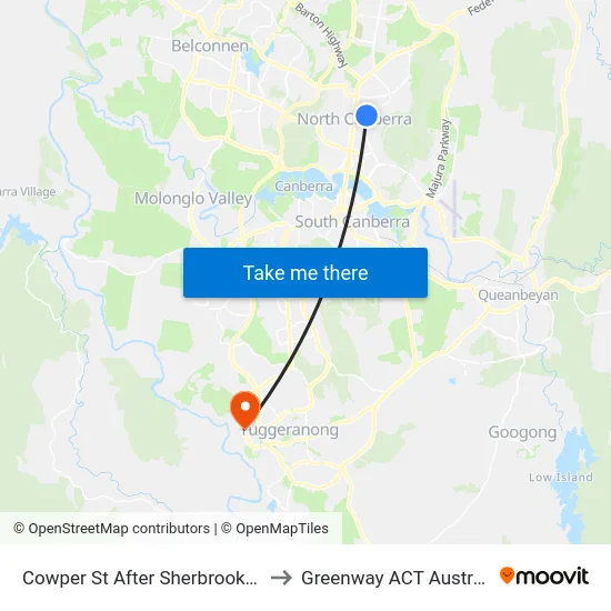 Cowper St After Sherbrooke St to Greenway ACT Australia map