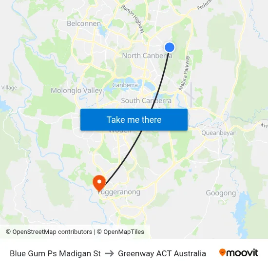 Blue Gum Ps Madigan St to Greenway ACT Australia map
